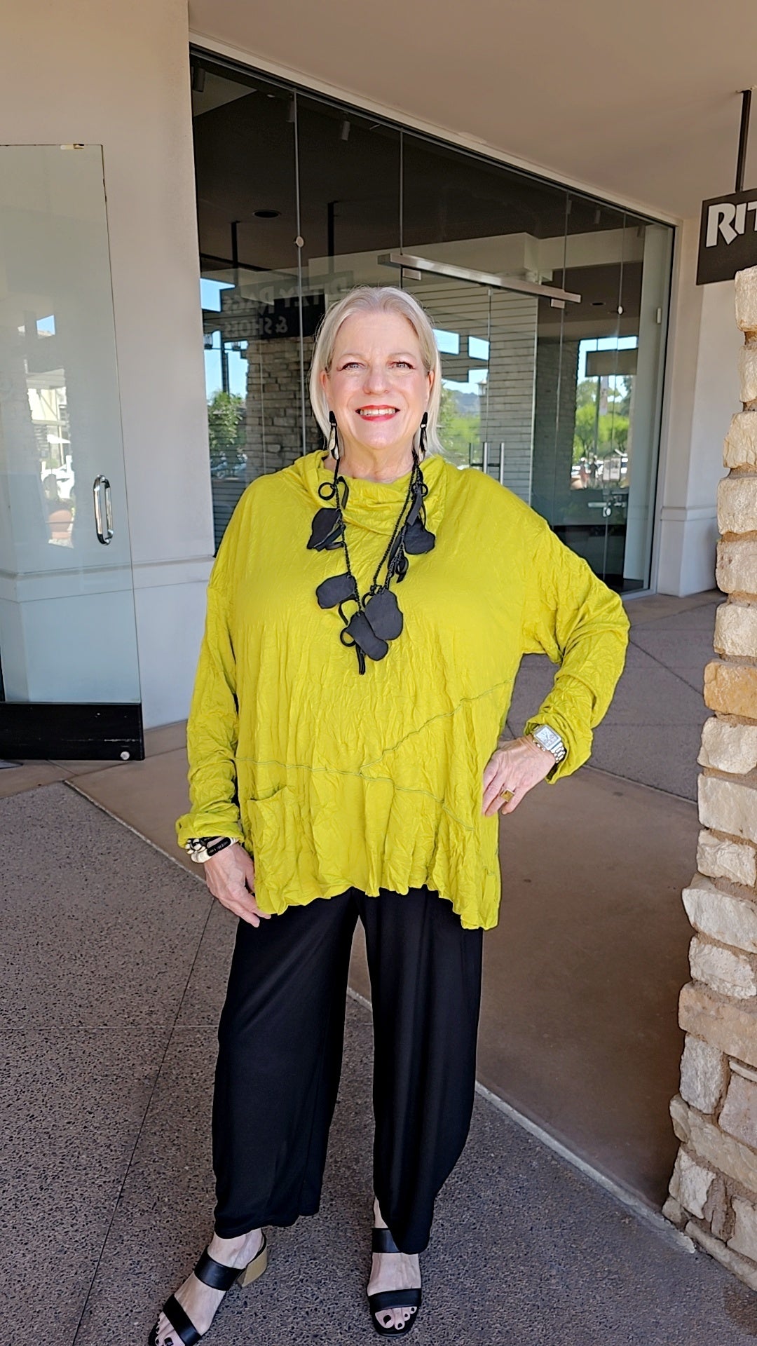 Chalet Plus Size Crinkle Green Brenda One Pocket Top C42014