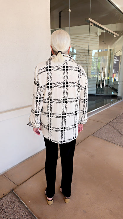 Multiples Cream/Black Plaid Print Button Front Shirt M36610BM