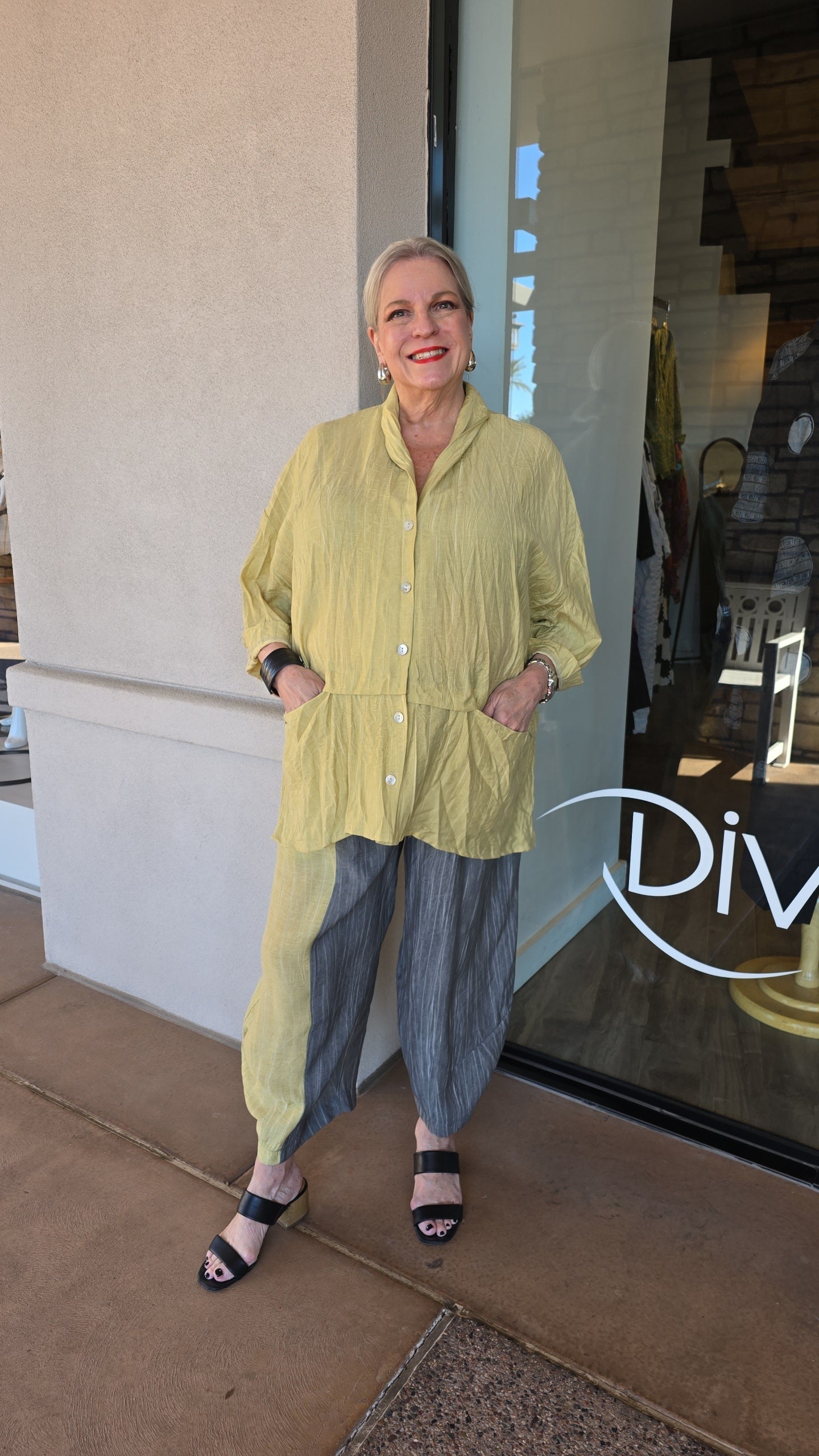 Ozai Yellow Crinkle Button Front Shirt 860138