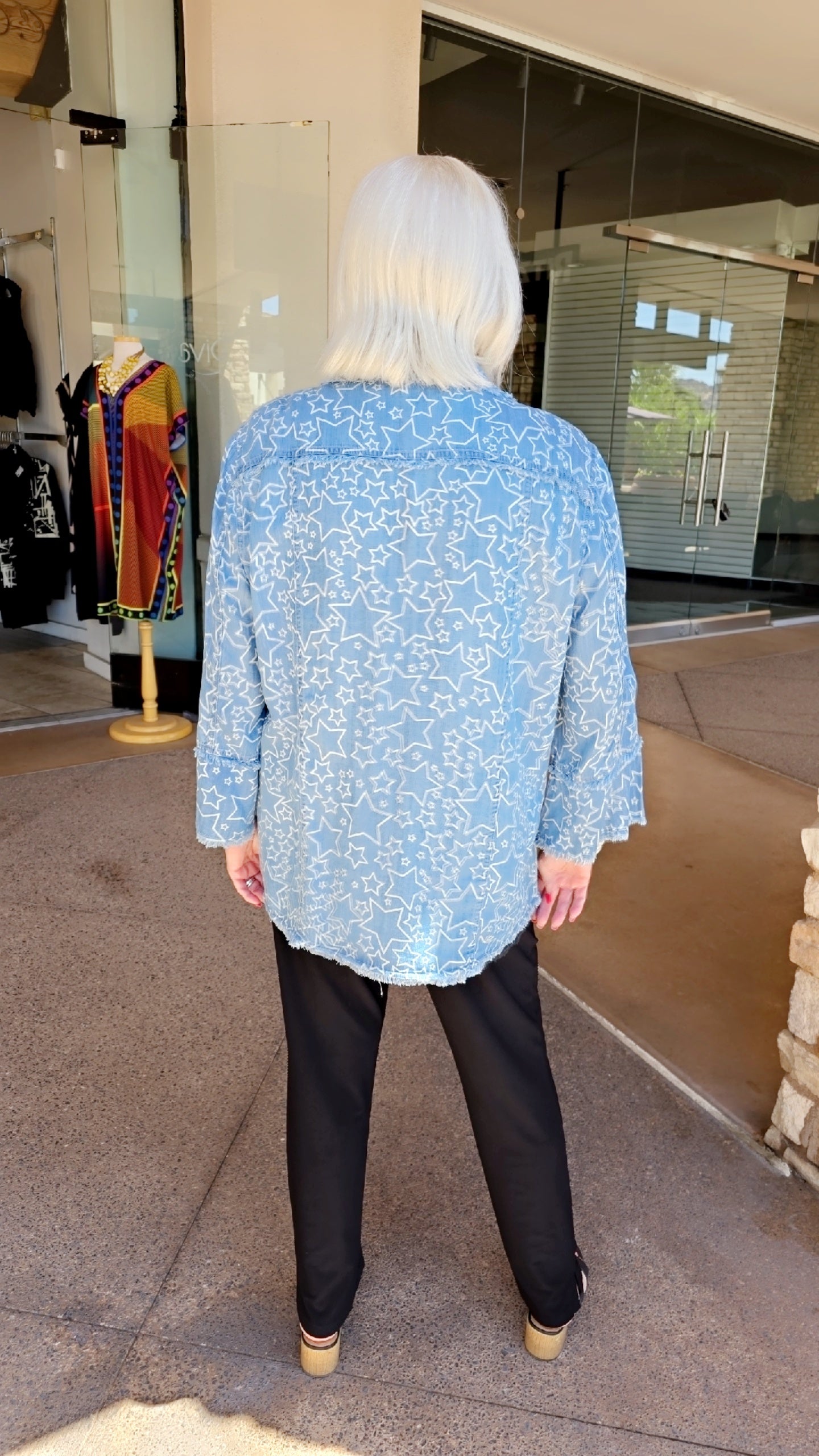 Multiples Light Denim Star Button Front Shirt M26308JW