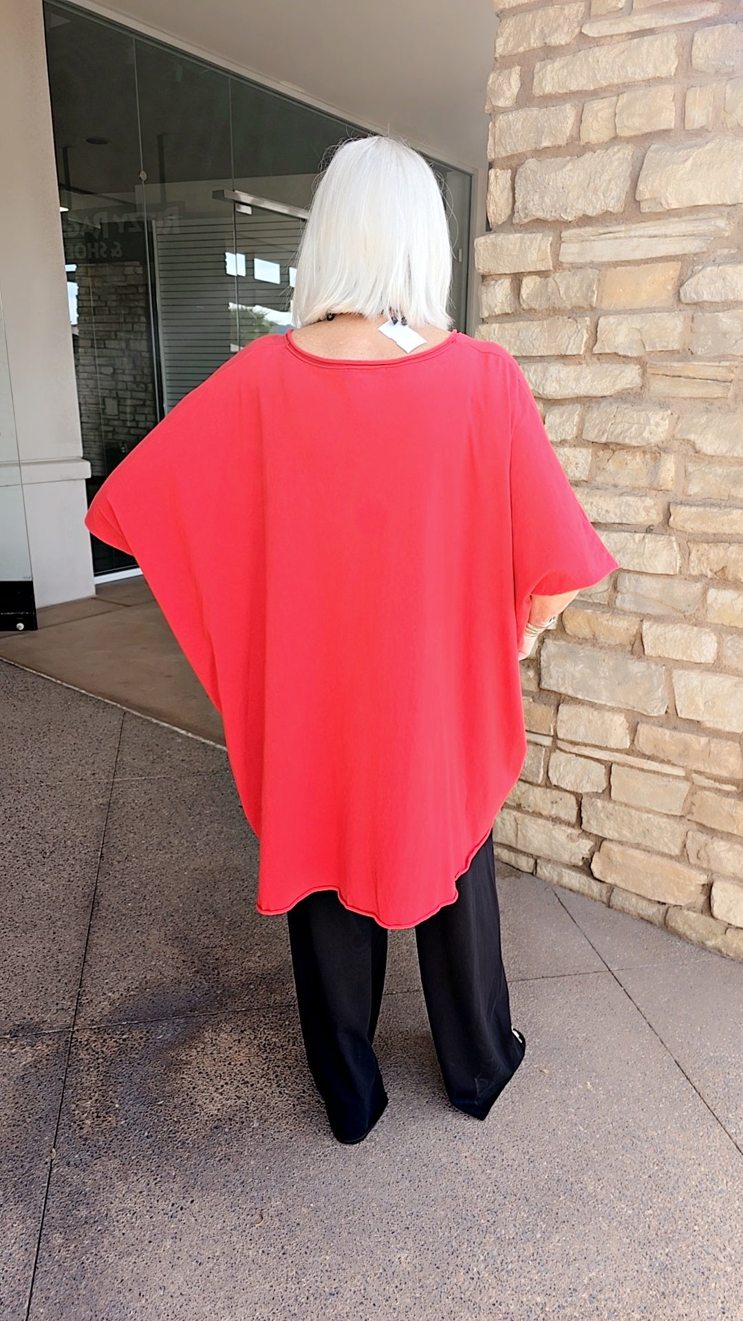 Cotton Lani Red One Size Oversized V-Neckline Tee J715