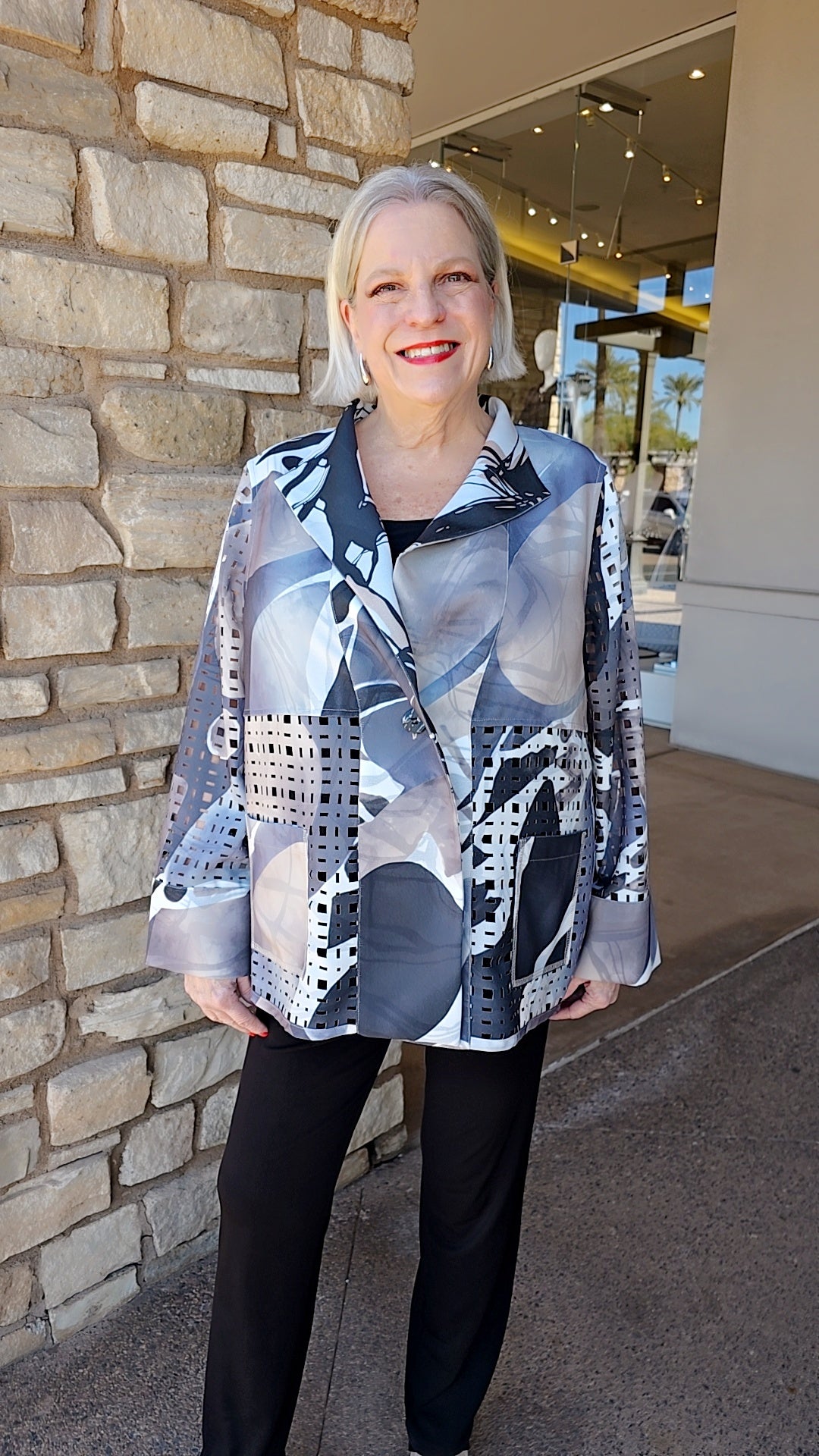 Lemongrass Grey Square Hole One Button Closure Jacket S6WJ749A