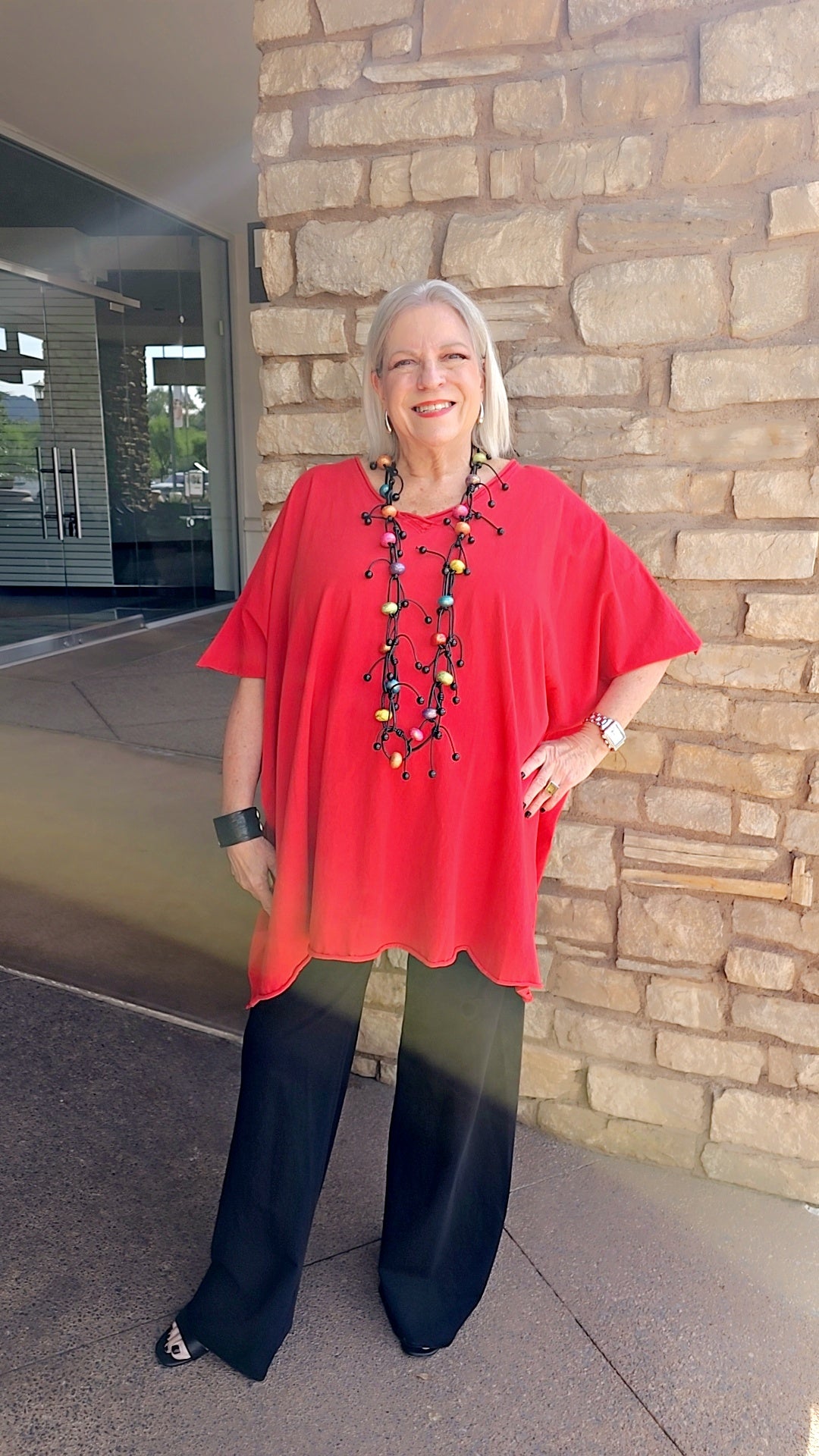 Cotton Lani Red One Size Oversized V-Neckline Tee J715