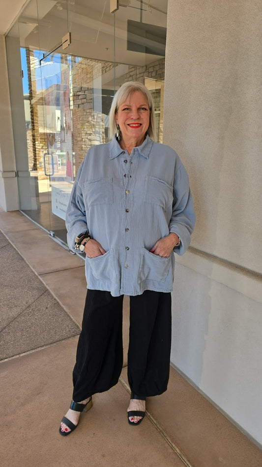Oh My Gauze Blue Dusty Button Jacket