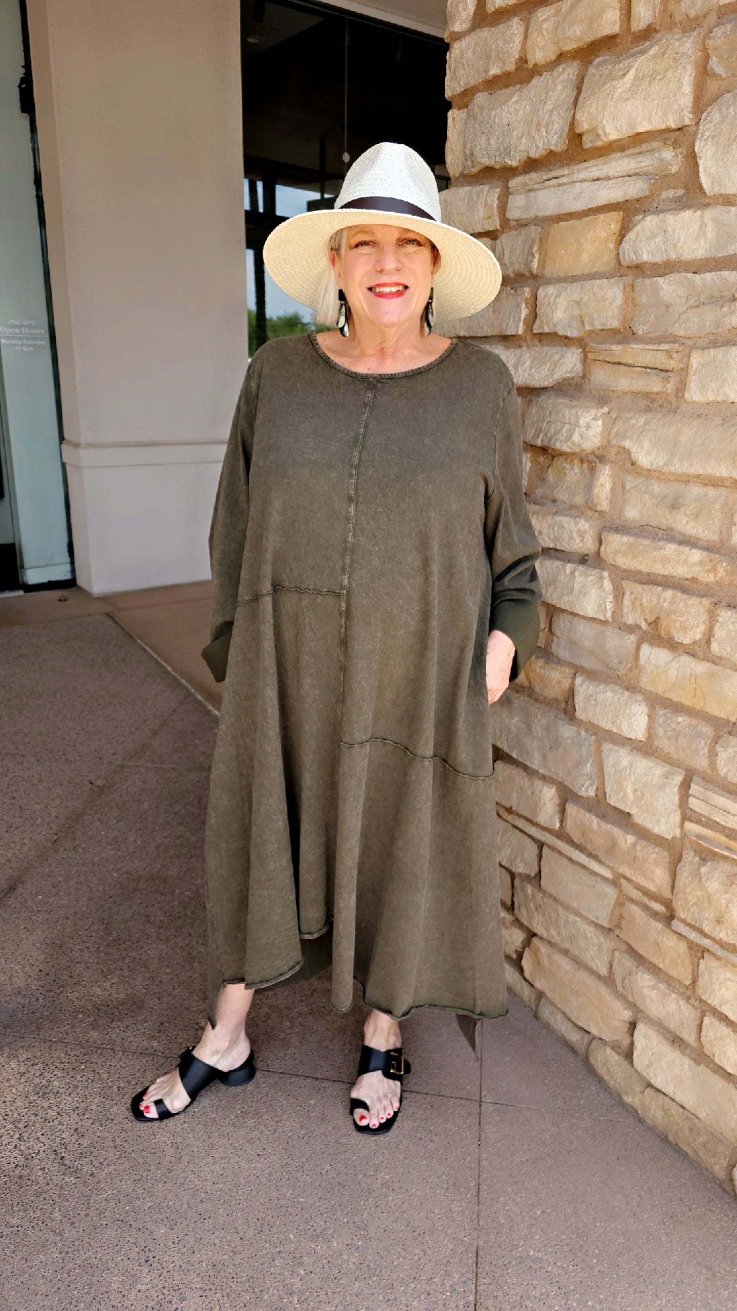 Cotton Lani Plus Size Olive Cotton High Low Pullover Dress J736