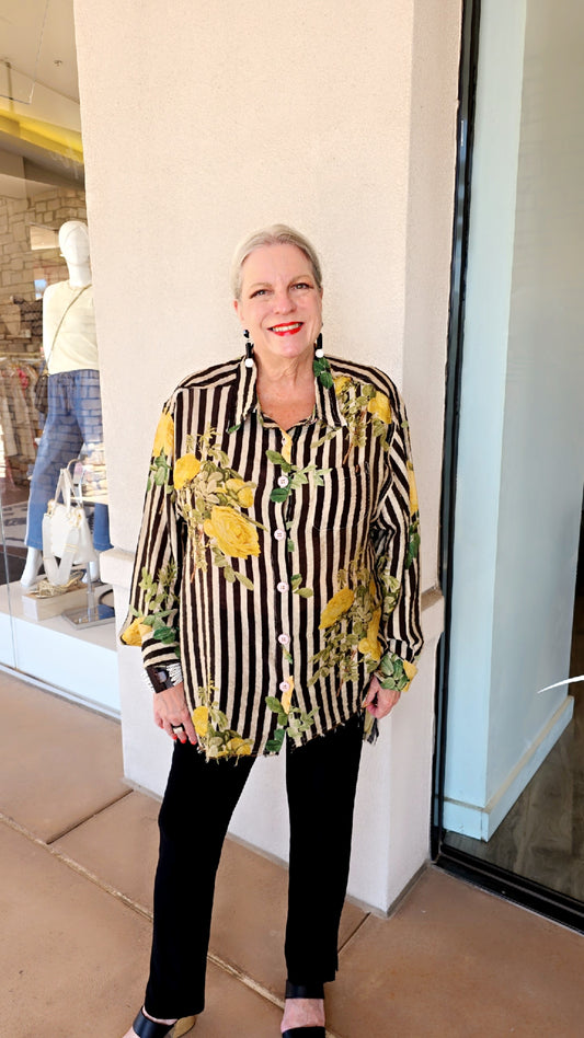 Jaded Gypsy Striped Floral Button Shirt Star Dreamer