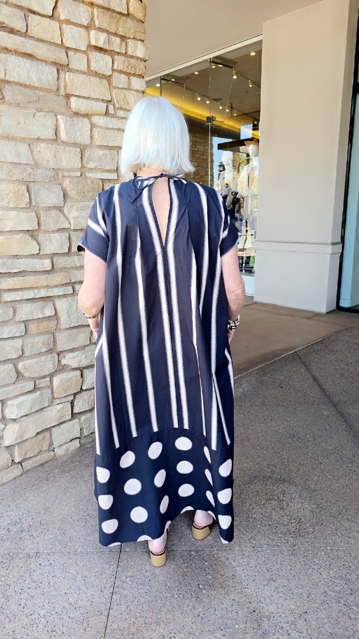 Kedem Sasson Black/Tan Dot Pullover Tie Dress B704