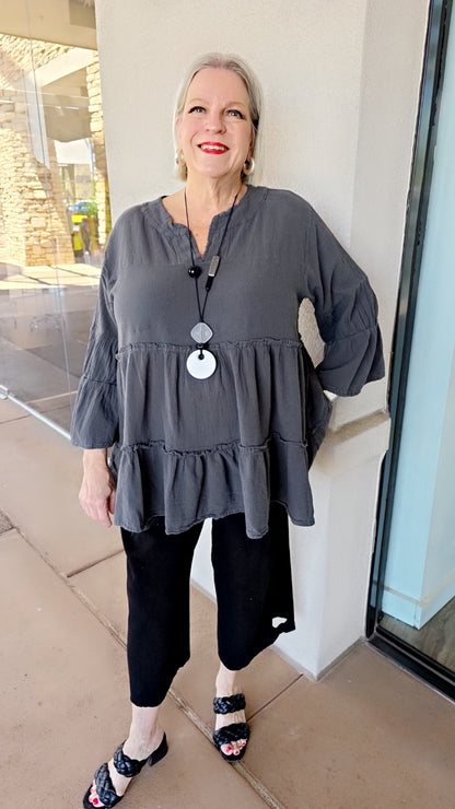 Oh My Gauze Graphite Tiered Montana Top