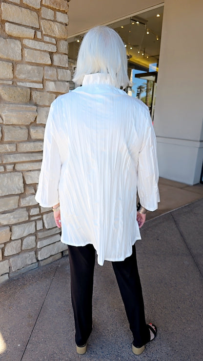 Moonlight White Crinkle Wire Collar Pocket Top NJ1020