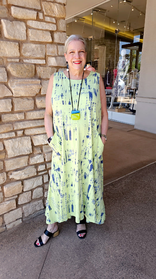 Cotton Lani Limeade Sleeveless Pocket Dress MX7499