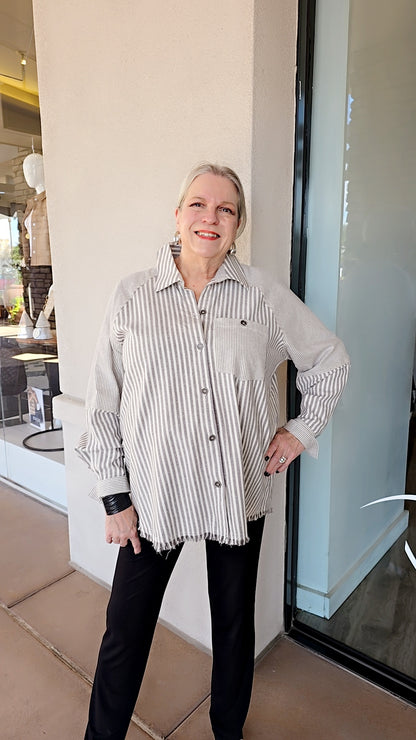 Multiples Plus Size Grante Cuffed Raglan Button Shirt M45506BM