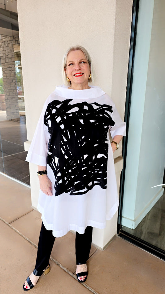 Moyuru White/Black Paint Splash Long Top 416