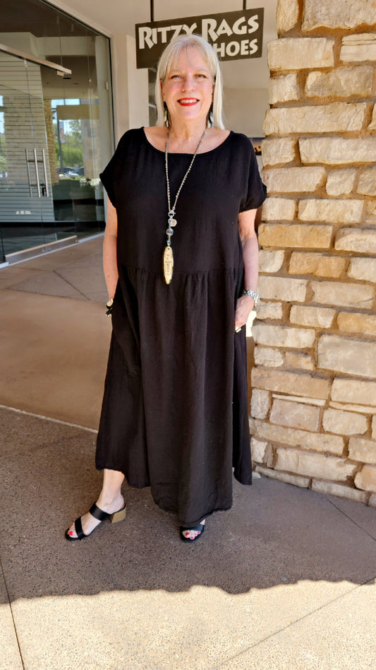 Oh My Gauze Black Cotton Pullover Dress Alba
