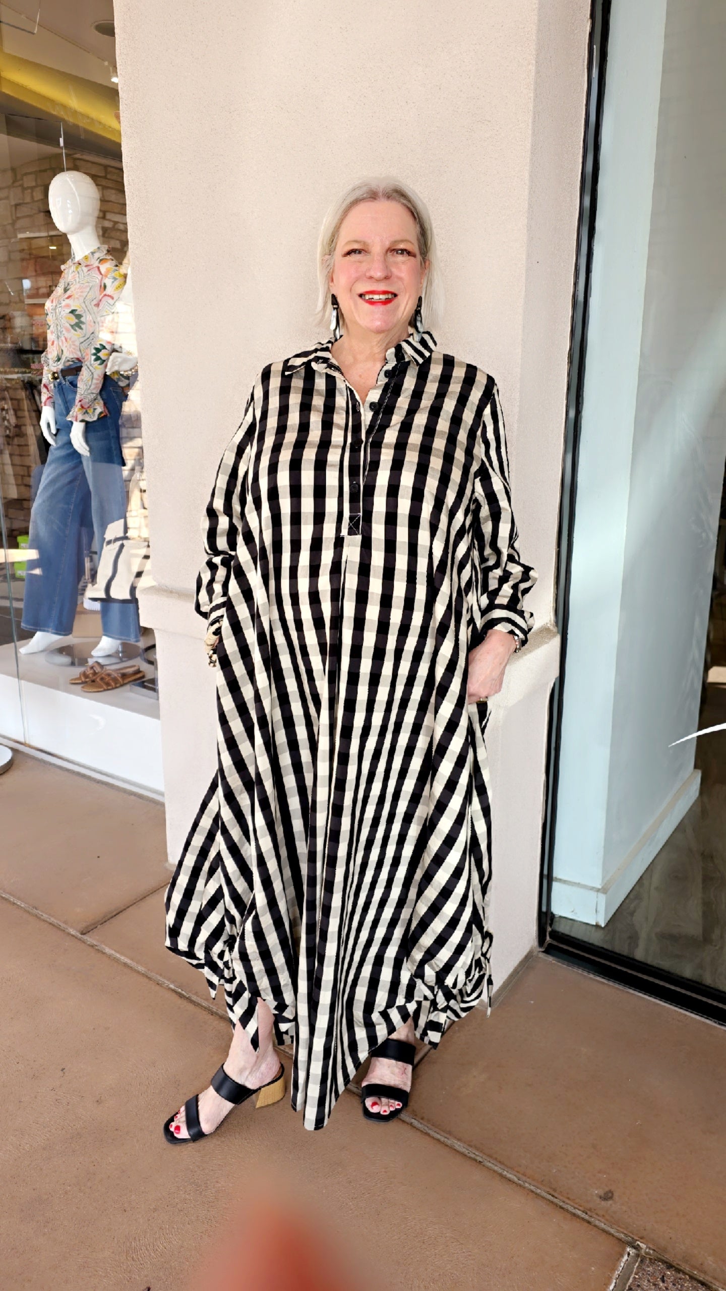 Amma Black/Cream Check Tie Dress Q76