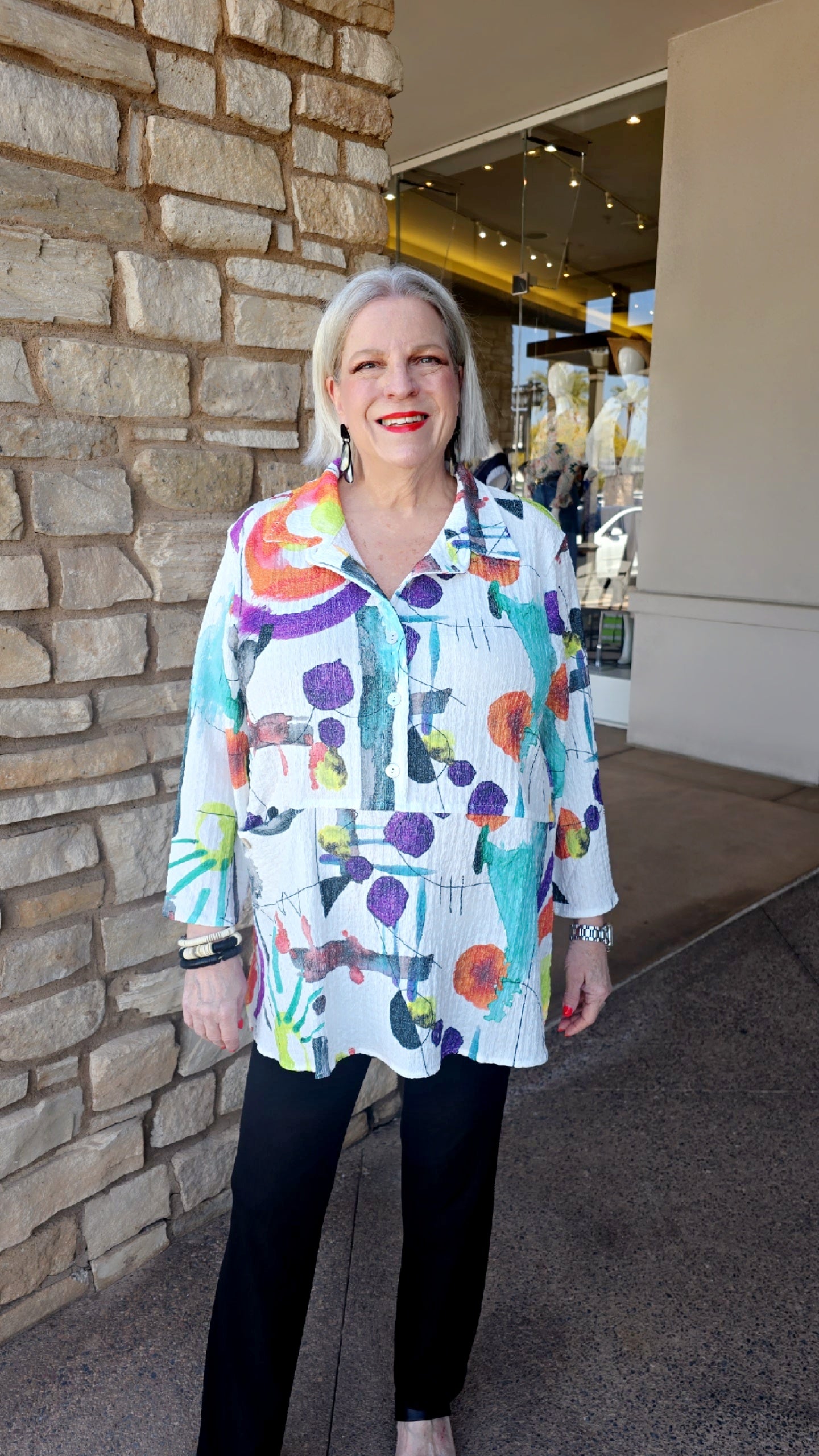 Et' Lois Printed One Pocket Half Button Top MB5408-D13N