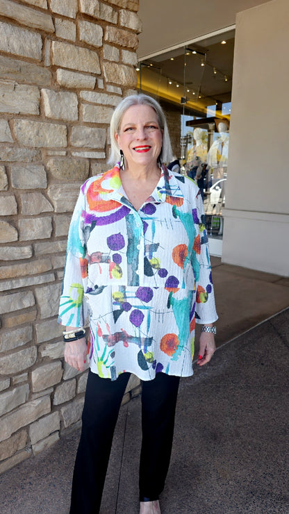 Et' Lois Printed One Pocket Half Button Top MB5408-D13N