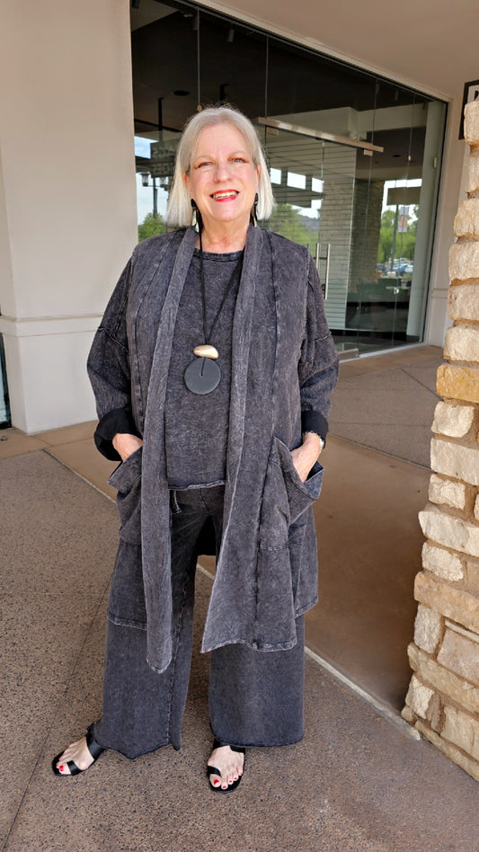 Cotton Lani Plus Size Long Black 2 Pocket Vest ST005