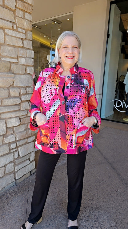 Lemongrass Rose Red Square Hole Reversible Jacket S6WJ7405