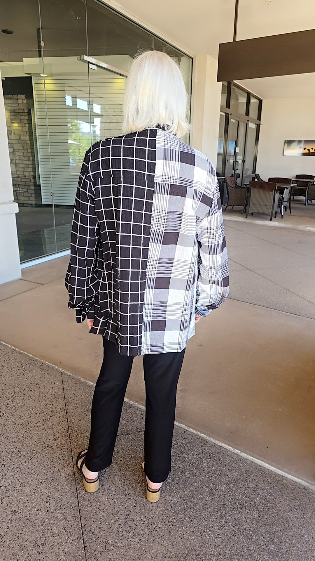 Moonlight Black/White Plaid Half Button Top 2906