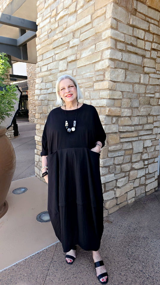 Kedem Sasson Black Pocket Balloon Dress B730