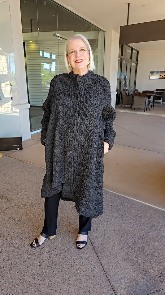 Gershon Bram Black Textured Button Front Uneven Hemline Jacket GB12607