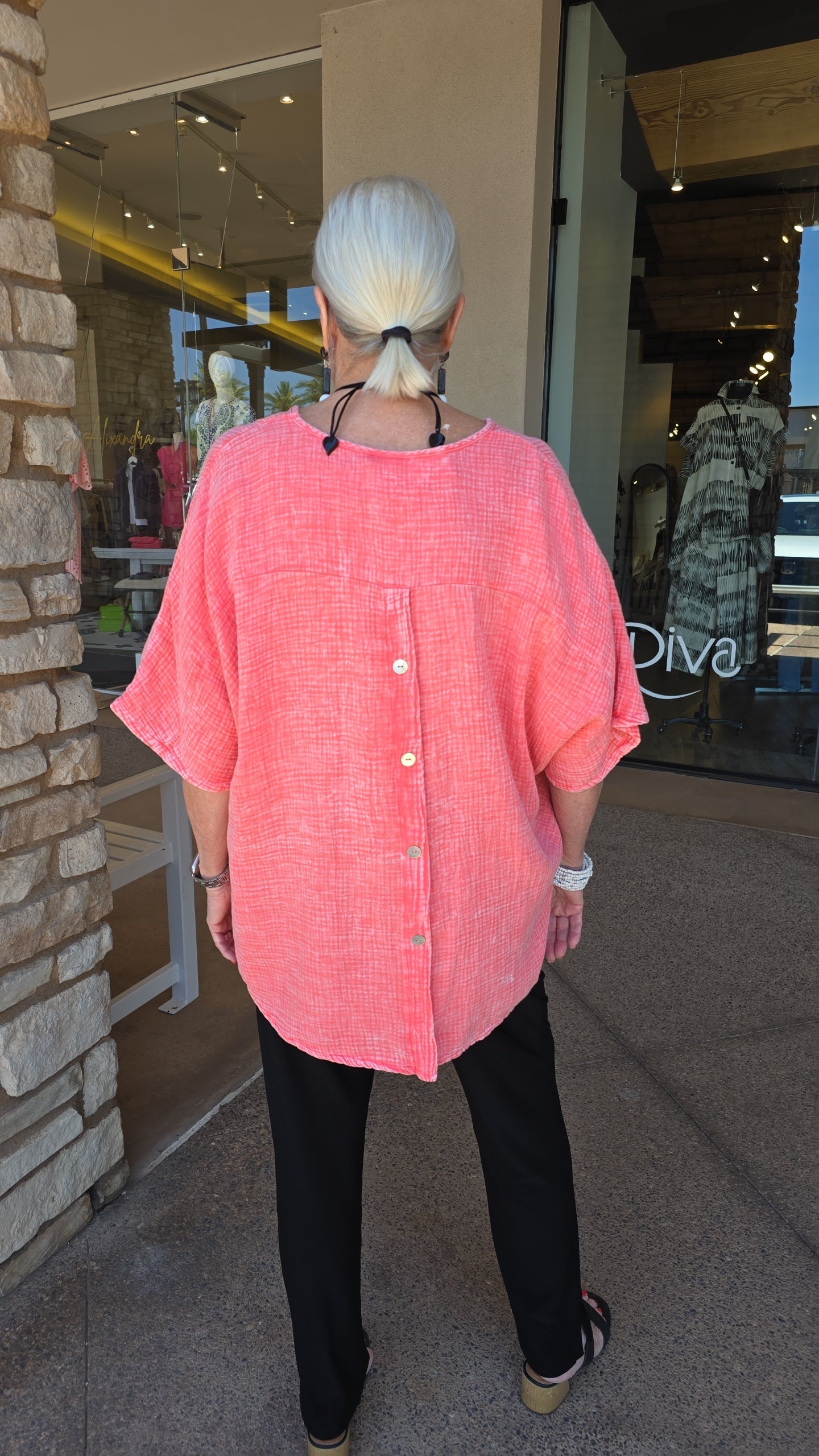 Cotton Lani Coral High Low Cotton Button Top G227