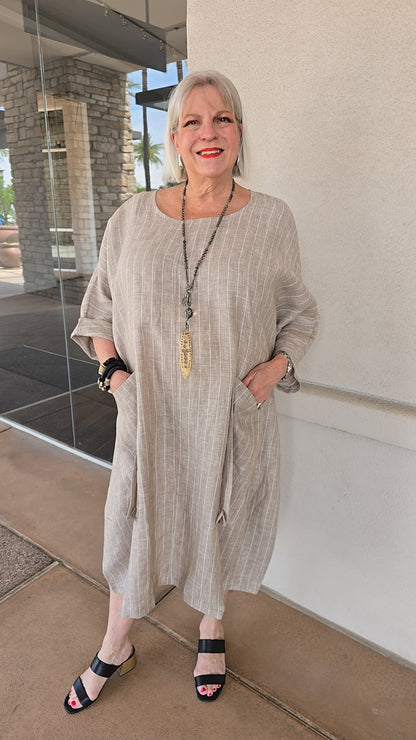 Alembika/Urban Sand Striped Big Pocket Dress UD909S