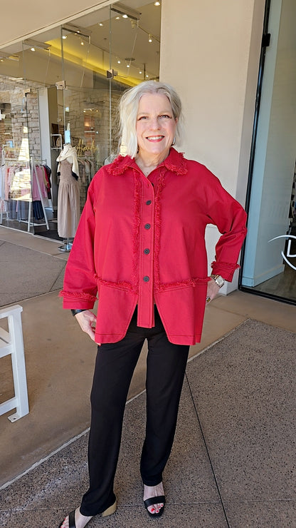 M Square Scarley Acce Red Contrast Fringe Top CN2229