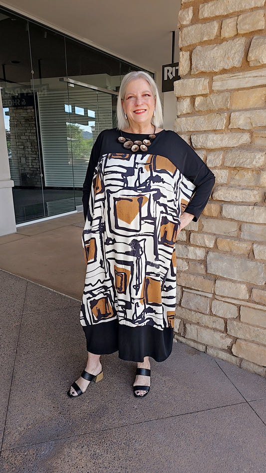 IC Collection Black/Ivory Pullover Dress 7388D