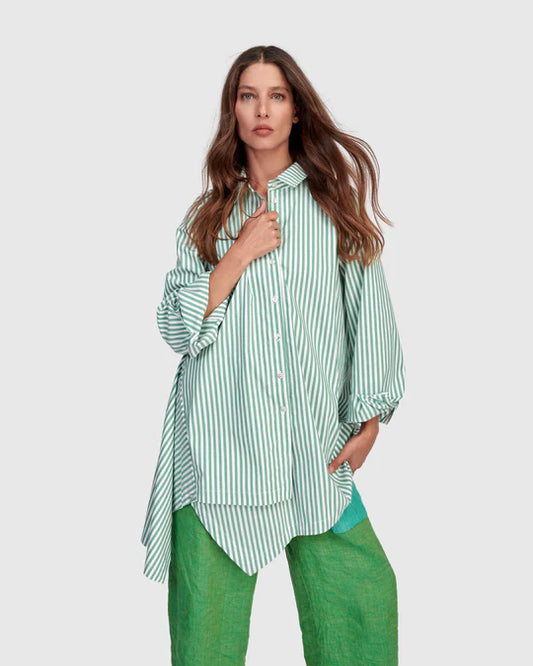 Alembika Green Striped Button Shirt RT363G