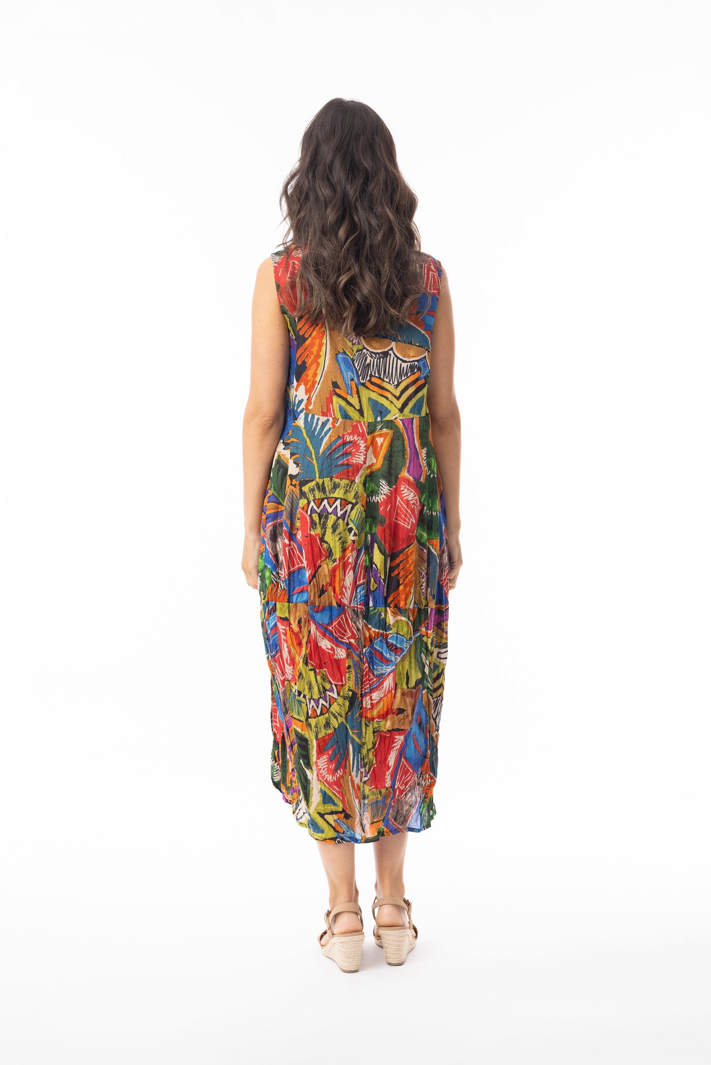 Orientique Torgua Printed Bubble Sleeveless Crinkle Dress 91253