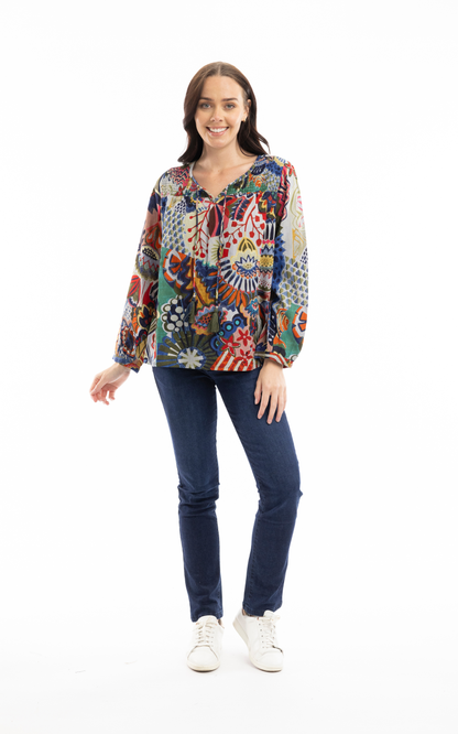 Orientique Plus Size Hotel Cali Pullover Tie Neck Blouse 62724