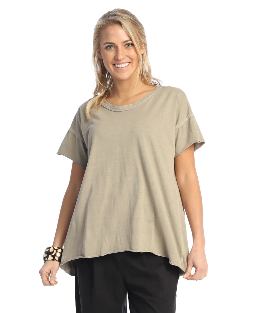 Jess & Jane Taupe Cotton Jersey Back Pleat Top WK6