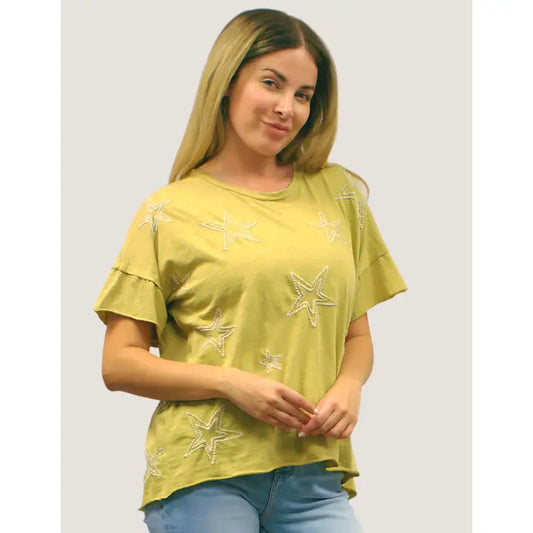 Caite & Kyla Plus Size Yellow Star Tee KSBHC02