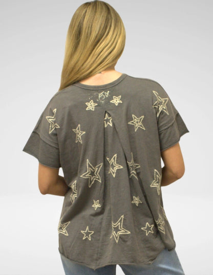 Caite & Kyla Plus Size Dark Grey Star Tee KSBHC02