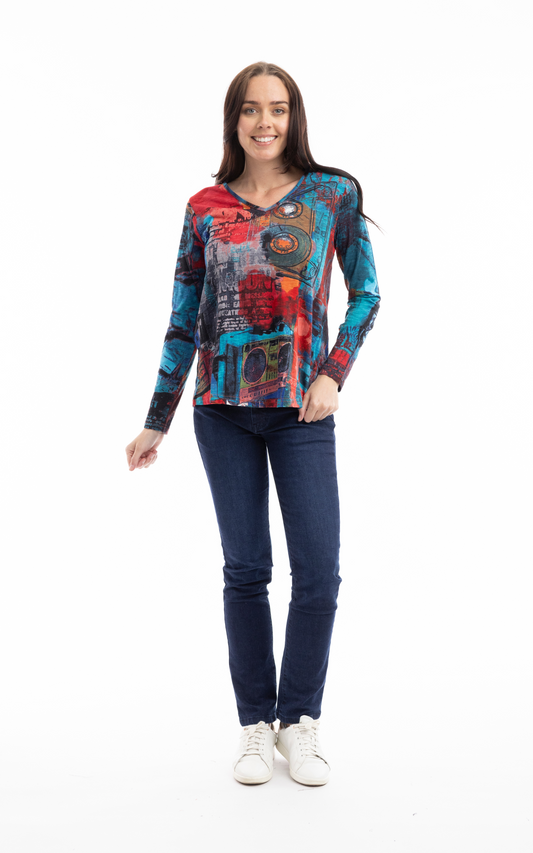 Orientique Plus Size Retro V-Neck Tee 23013