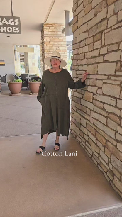 Cotton Lani Plus Size Olive Cotton High Low Pullover Dress J736