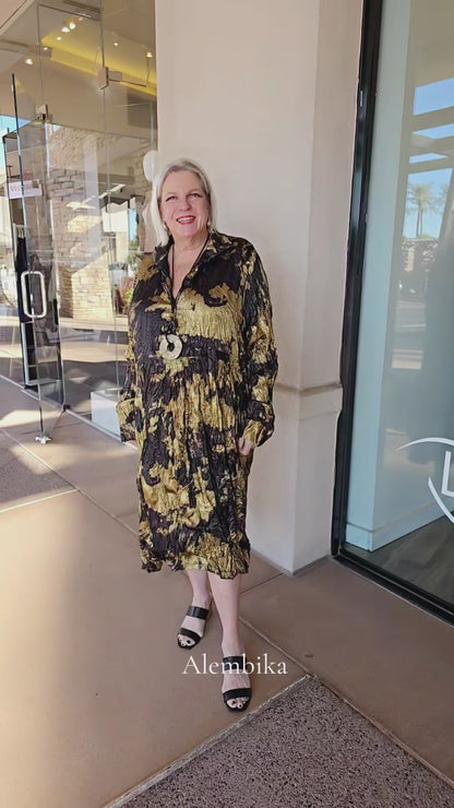 Alembika Gold/Black Tye Dye Crinkle Pullover Dress AD811G