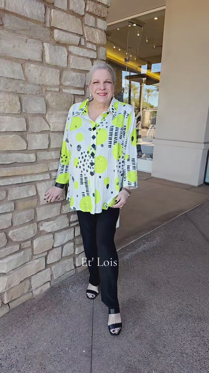 Et' Lois Plus Size White/Lime Dot Textured Shirt M135390-1080