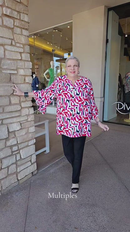 Multiples Multi Print Elbow Flounce Slv Button Front Shirt M16601BM