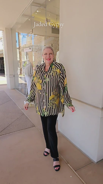 Jaded Gypsy Striped Floral Button Shirt Star Dreamer
