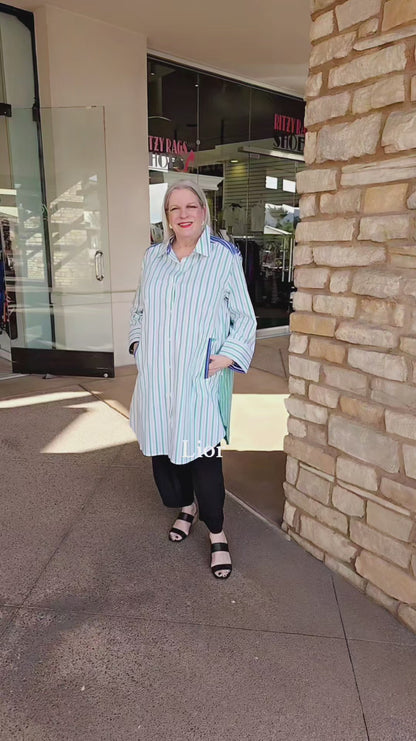 Lior White/Blue Striped Shirt Dress-Debra