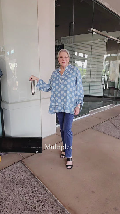 Multiples Plus Size Light Demin Dot Half Button Shirt M16111TM