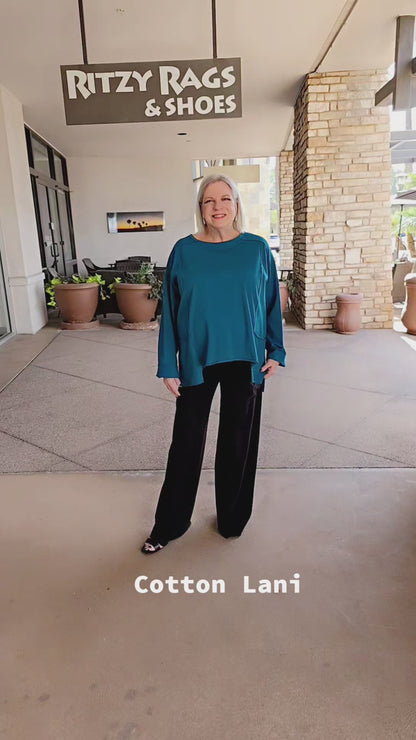 Cotton Lani Teal Pocket High Low Tee J338