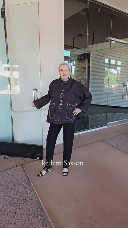 Kedem Sasson Black Button Front Pocket Shirt P49