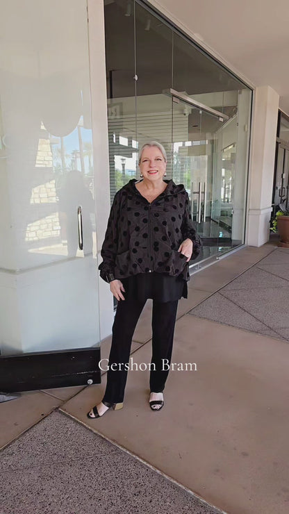 Gershon Bram Black Polka Dot Crinkle Zip Short Jacket GB38090