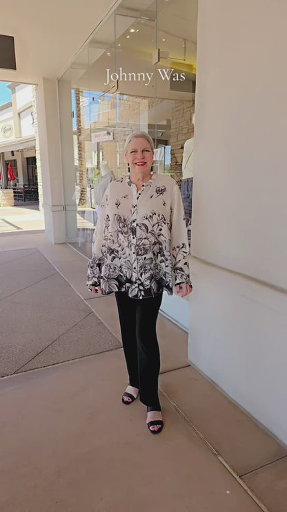Johnny Was White/Black Ruffle Cuff Virelle Blouse W12526-6
