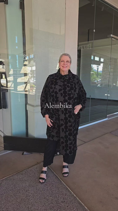 Alembika Black Crescent Velvet One Button Closure Jacket AJ904C