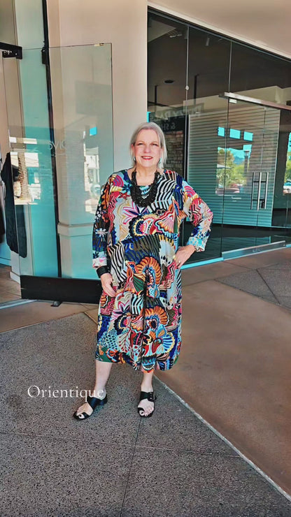 Orientique Plus Size Panel Multi Print Bubble Dress 61725