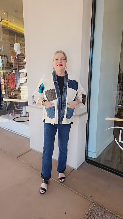 Shannon Passero Cream/Denim Knit Valley Patch Sweater 5568